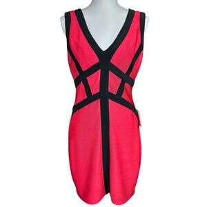 B.Darlin Bandage Dress Sze 11/12 Red Black Colorblock Bandage Y2K Bodycon Zip Up